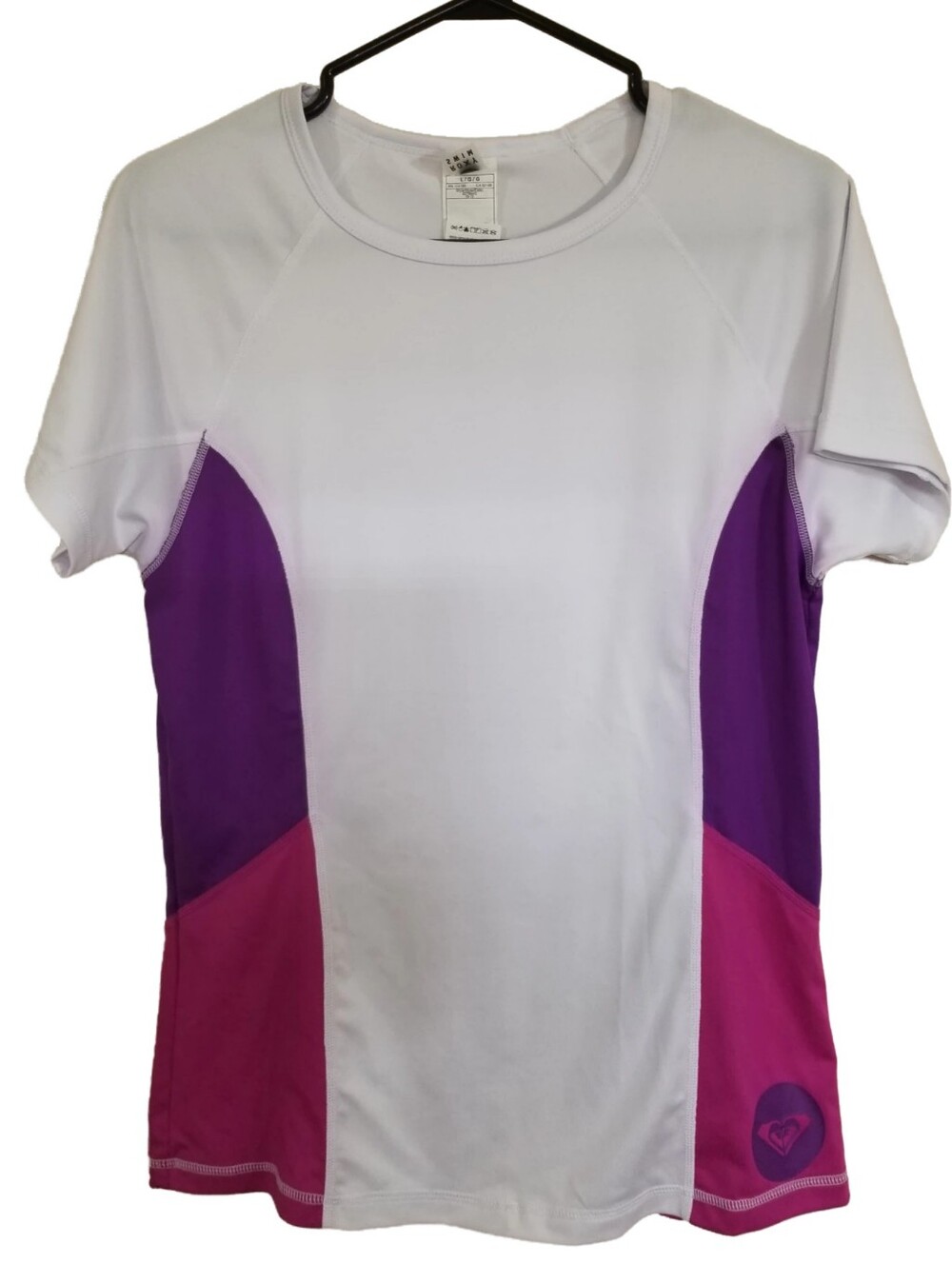 Roxy Swim White Short Sleeve Tee with Purple & Pink Panels Size Large